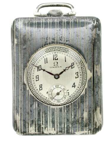 OMEGA Silver 0.925 %26 Niello Purse / Travelling Pocket Watch  Swiss 1930