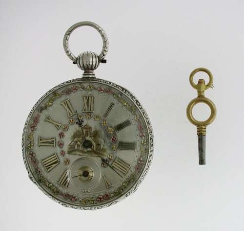 Silver Skeleton Open Face Pocket Watch  With Silver Movement Swiss 1850