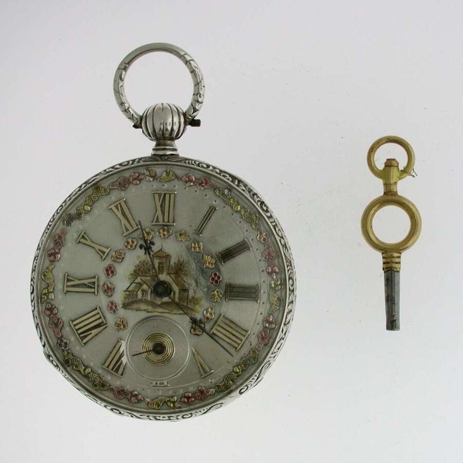 Silver Skeleton Open Face Pocket Watch with Silver Movement Swiss 1850