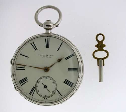 Silver J.W. BENSON London 1876 Open Face Pocket Watch Swiss