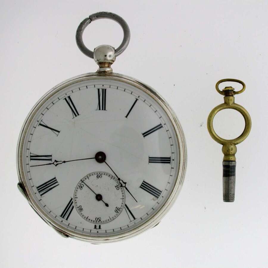 Silver early Vacheron open face pocket watch with original key Swiss 1880