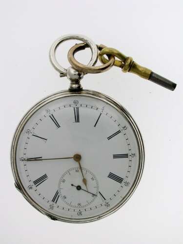 Silver Open Face Pocket Watch Swedish Crest on Back Original Key Swiss 1880