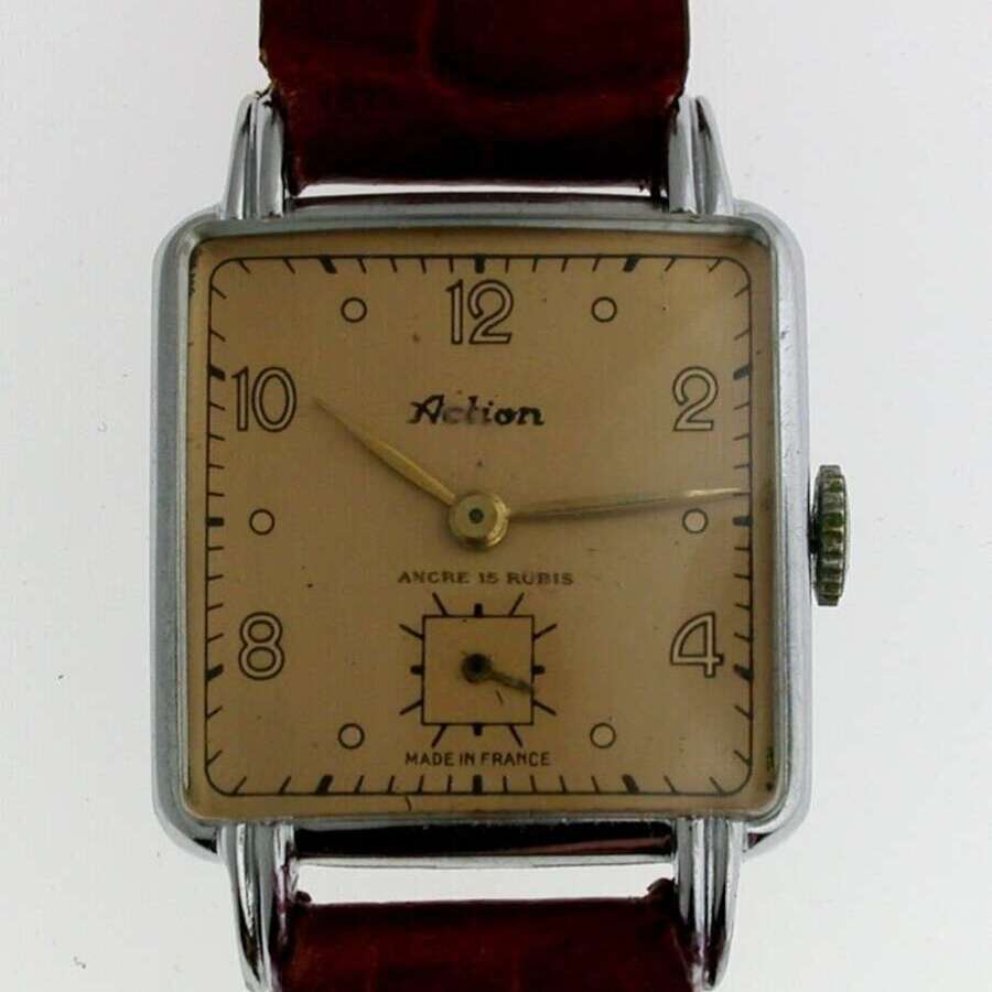 Action Wristwatch Steel %26 Leather Swiss 1945