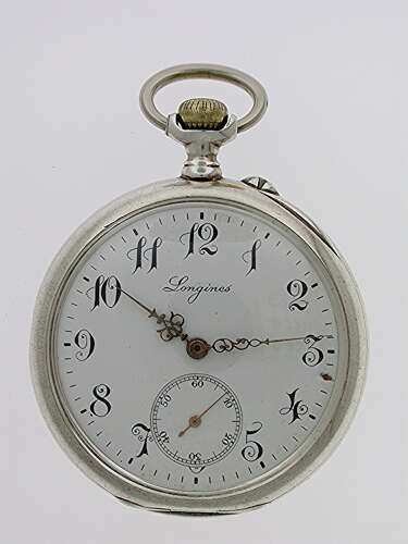 Longines Silver 0.800 Open Faced Pocket Watch 1895