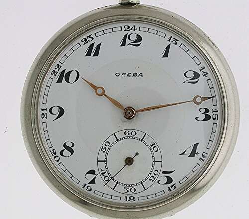 Oreba Open Face Steel Pocket Watch Swiss 1925