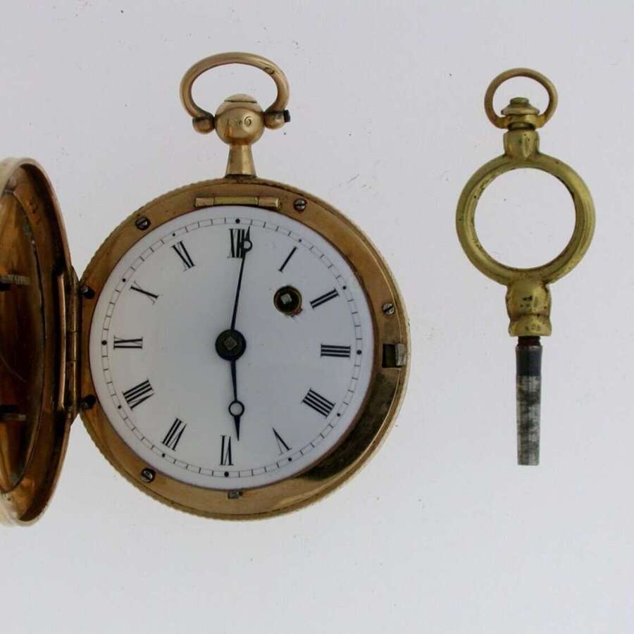 Superb Rare 18 ct Rose Gold Verge Full Hunter Pocket Watch with Pearls c.1860