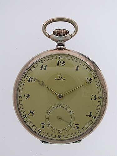 Original Omega Silver 0.800 Open Face Gents Pocket Watch Swiss 1940