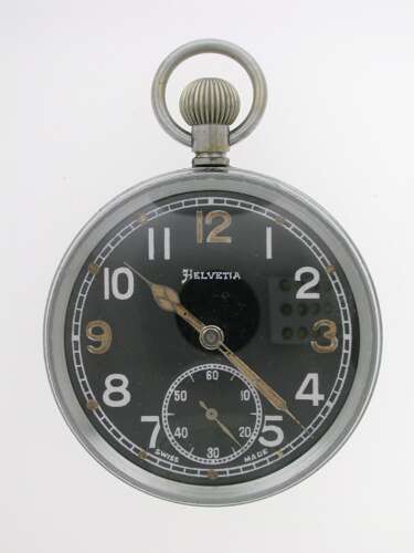 Helvetia WWll British Military Army Open Face Pocket Watch Swiss 1942
