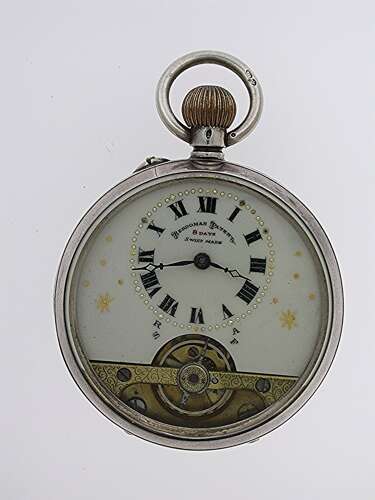 Hebdomas Patent 8 Day Silver 0.925 Open Face Pocket Watch Swiss Made 1900