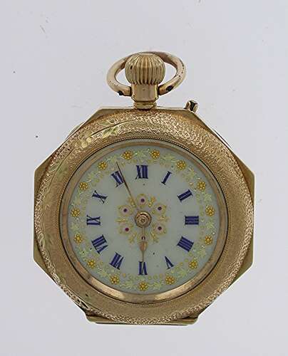 14 Kt Yellow Gold Open Face Fob  Pocket Watch Swiss 1890