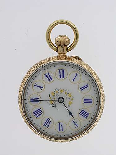 14 Kt Yellow Gold Open Face Fob  Pocket Watch Swiss 1900