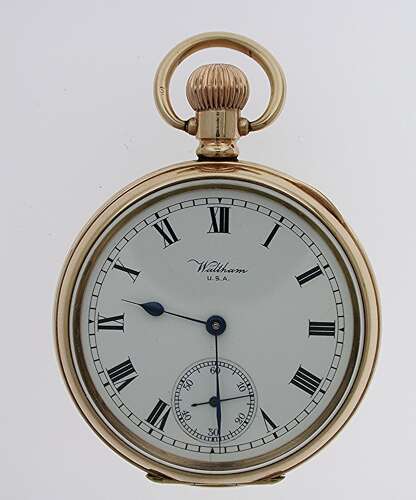 Gold Filled Waltham USA Open Face Pocket Watch 1920 with Ald Case