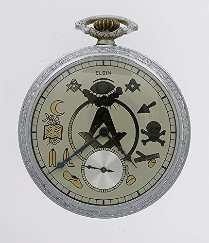 Steel Elgin Masonic Open Face Pocket Watch USA 1912