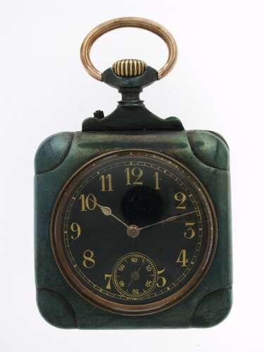 Rare Square Gunmetal Open Face Pocket Watch Swiss 1900