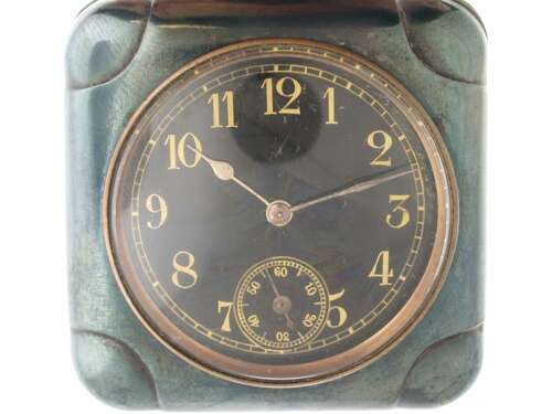 Rare Square Gunmetal Open Face Pocket Watch Swiss 1900
