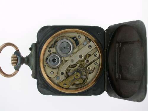 Rare Square Gunmetal Open Face Pocket Watch Swiss 1900