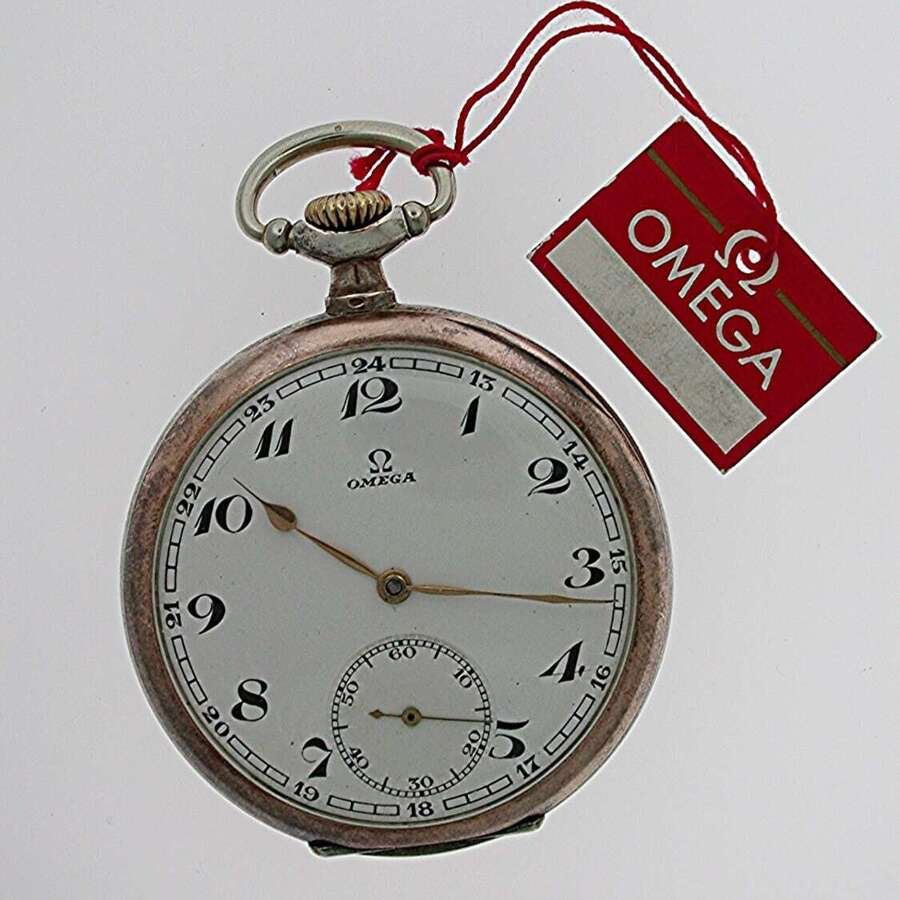 Omega Silver 0.800 Open Face Gent&rsquo;s  Pocket Watch Swiss 1930 with Original Tag