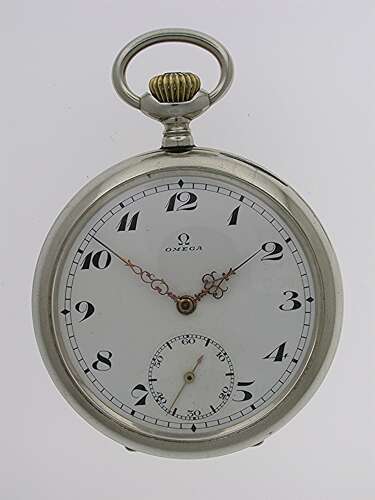 Omega Steel Open Face Pocket Watch 1918