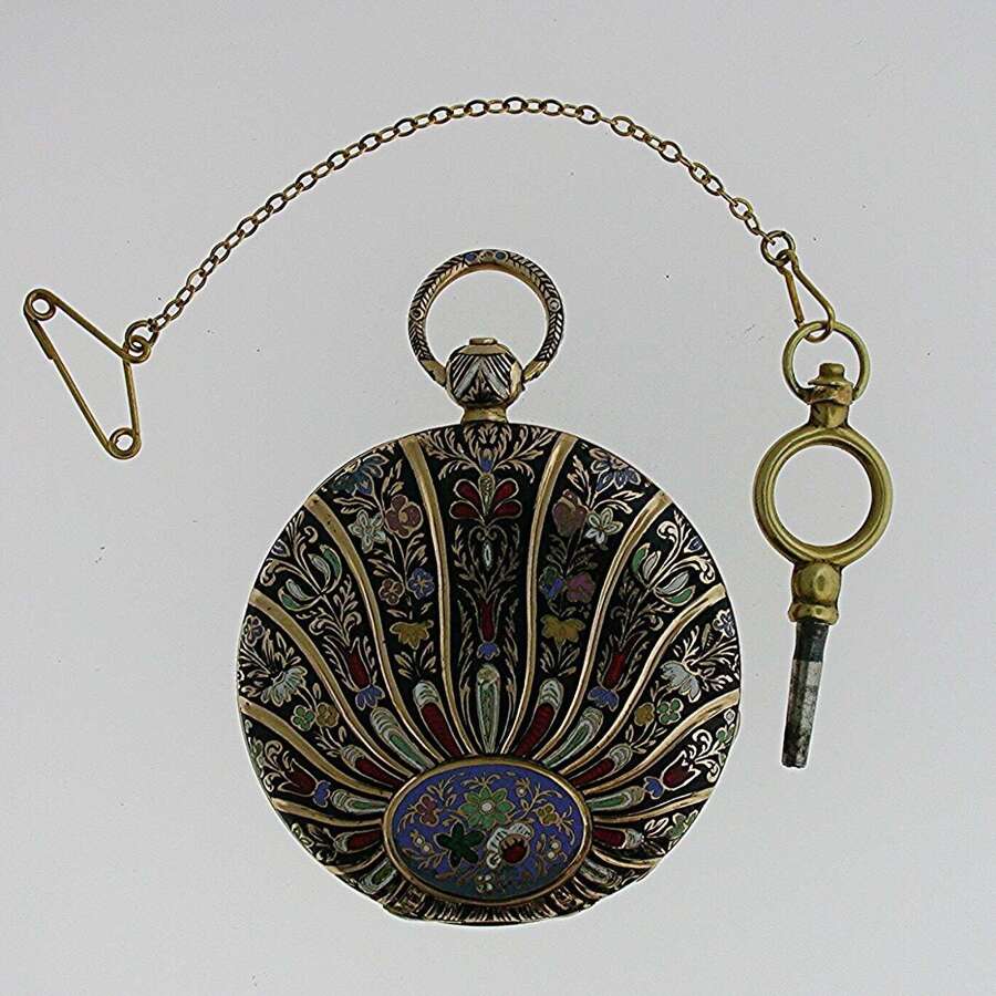 18 Kt Yellow Gold %26 Enamel Vacheron Open Face Pocket Watch Swiss 1850 with Original Key