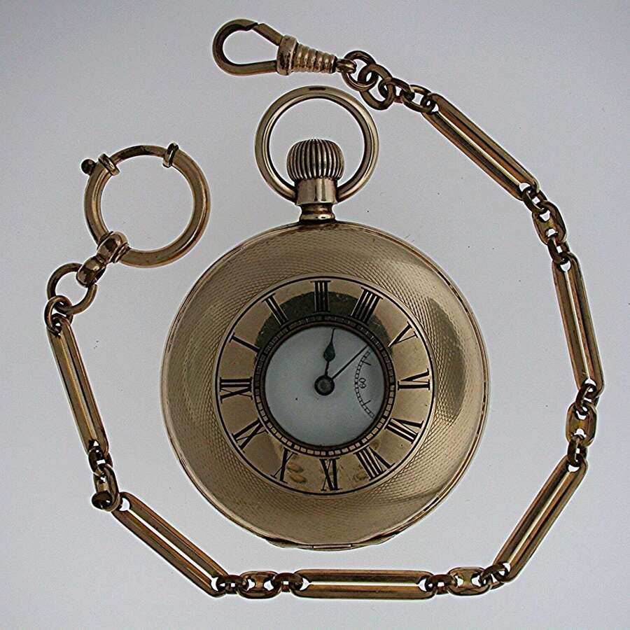 Omega Gold Filled Half Hunter Pocket Watch Swiss 1930 with Chain
