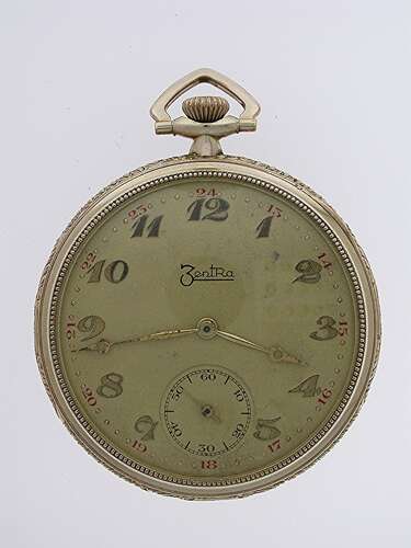 Zentra Art Deco Gold Filled Open Face Pocket Watch Swiss 1930