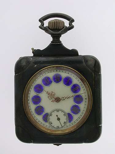 Rare Square Gunmetal Enamel Open Face Pocket Watch Telephone Dial Swiss 1900