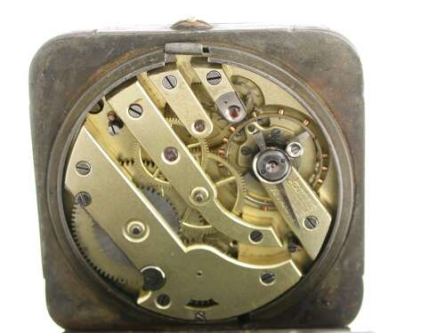 Rare Square Gunmetal Enamel Open Face Pocket Watch Telephone Dial Swiss 1900