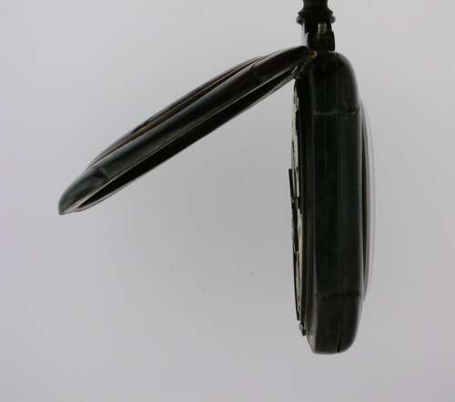 Rare Square Gunmetal Enamel Open Face Pocket Watch Telephone Dial Swiss 1900