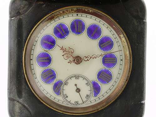 Rare Square Gunmetal Enamel Open Face Pocket Watch Telephone Dial Swiss 1900