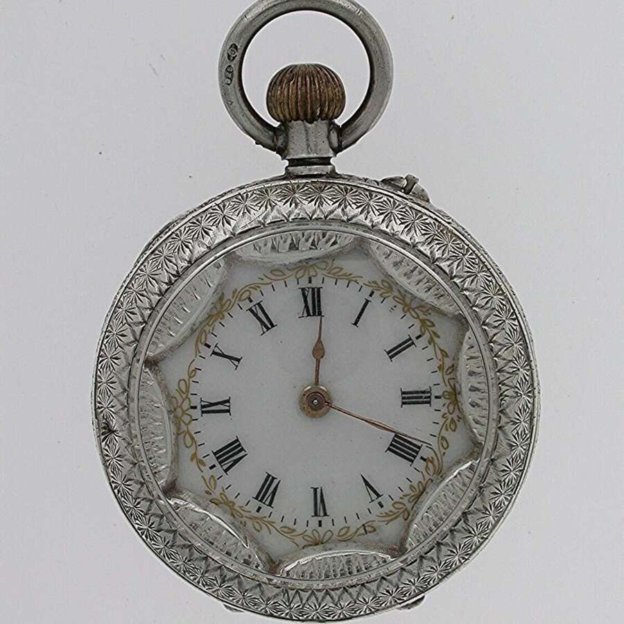 Silver 925 Pretty Dial Open Face Pocket Watch Swiss 1900 Worldwide Shipping!!