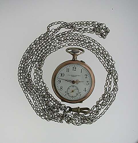 Silver Fob Holmberg Art Nouveau Open Face Pocket Watch Swiss 1890 with Extra Long Chain