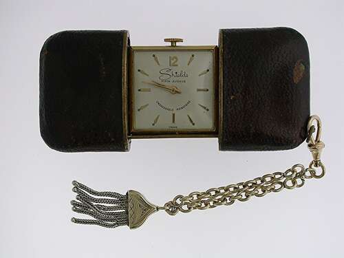 Steel %26 Leather Original Shields Purse Watch 1960 with Gold Filled Chain