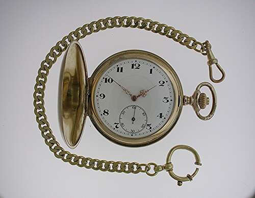 Gold Filled Solid Full Hunter Pocket Watch Swiss 1960 with Gold Filled Chain