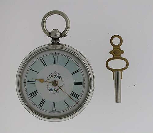 Silver Pretty Dial Open Face Pocket Watch, Swiss 1880