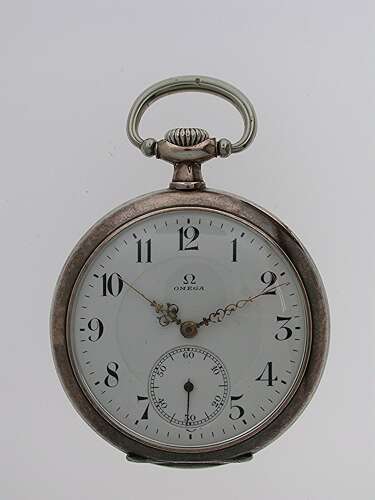 Omega Silver 0.900 Open Face Pocket Watch 1916