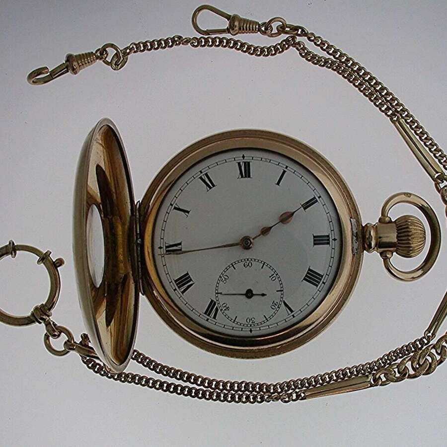 Gold Filled Omega Half Hunter Pocket Watch with Ald Case Swiss 1935 with Chain