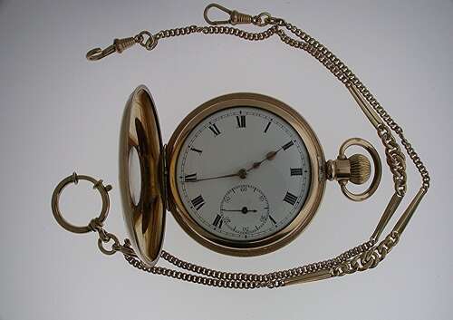 Gold Filled Omega Half Hunter Pocket Watch with Ald Case Swiss 1935 with Chain