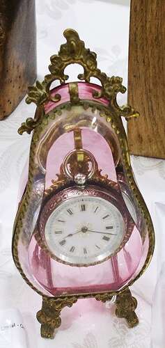 Rare Antique Pink Glass Pocket Watch Holder with Silver 0.935 Pretty Dial Pocket Watch Swiss Made – 1870