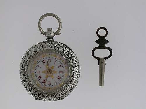 Silver 0.935 Pretty Dial Pocket Watch Swiss 1880
