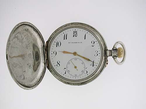 Silver Moser Full Hunter Niello Case Pocket Watch, Swiss 1900
