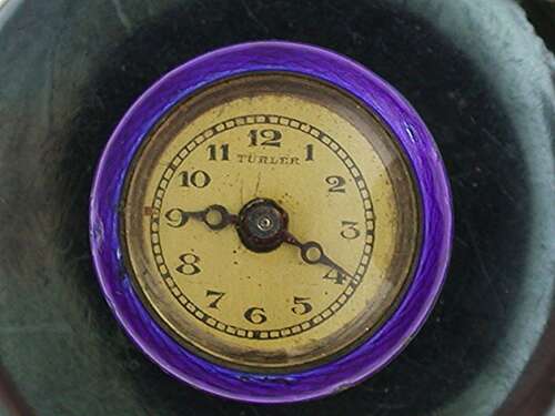 Rare Turler Silver %26 Blue Enamel Antique Gunmetal Lapel Button Hole Watch hard to find Swiss 1880