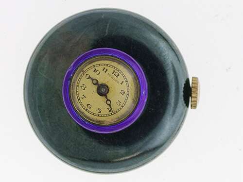 Rare Turler Silver %26 Blue Enamel Antique Gunmetal Lapel Button Hole Watch hard to find Swiss 1880