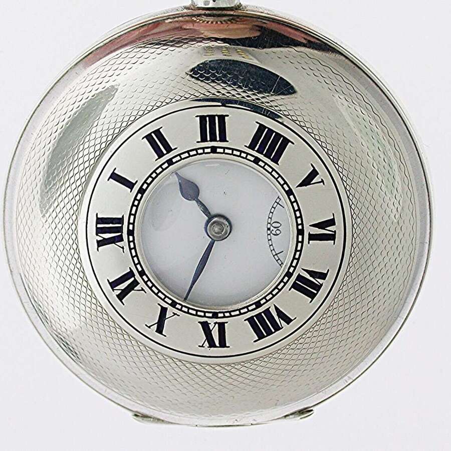 Excellent Half Hunter Silver Pocket Watch Swiss Made London Import Hallmark 1918