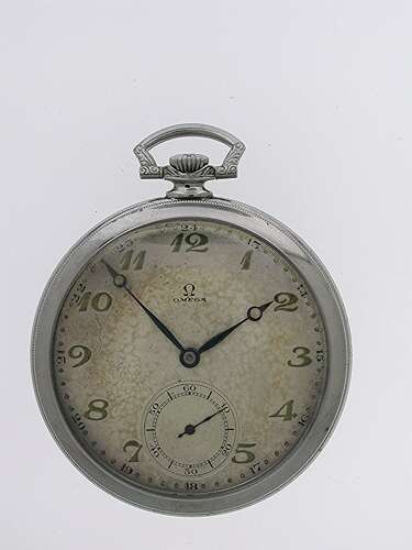 Original Omega Steel Open Face Gent’s  Pocket Watch Swiss 1930