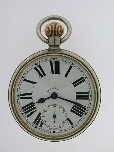 8 Day Steel Pocket Watch in Silver Case Swiss c.1900