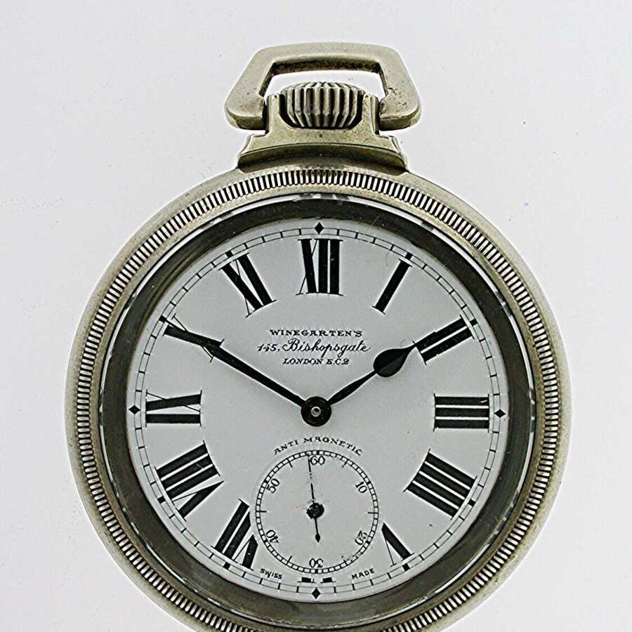 Steel Railway Winegarten Open Face Pocket Watch Swiss 1950