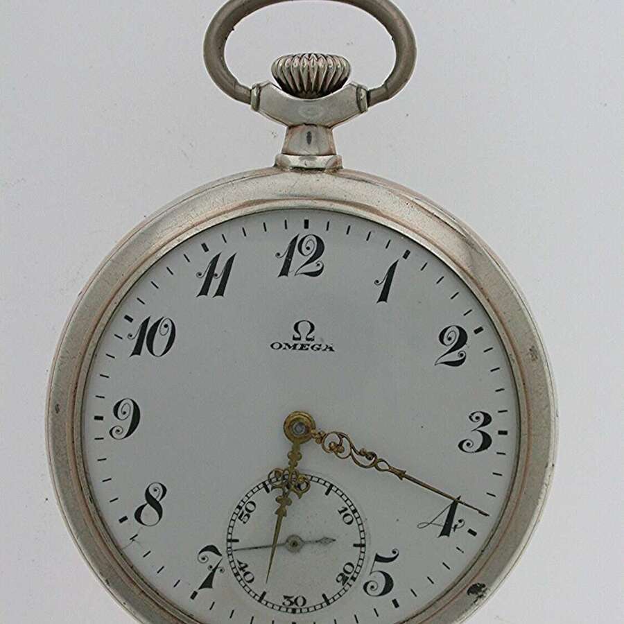 Silver 0.800 Omega Open Face Pocket Watch Swiss 1919