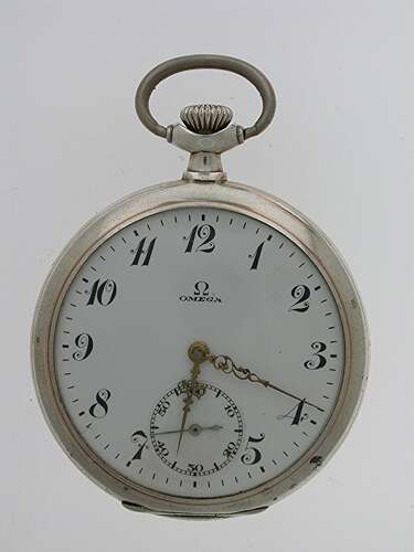 Silver 0.800 Omega Open Face Pocket Watch Swiss 1919
