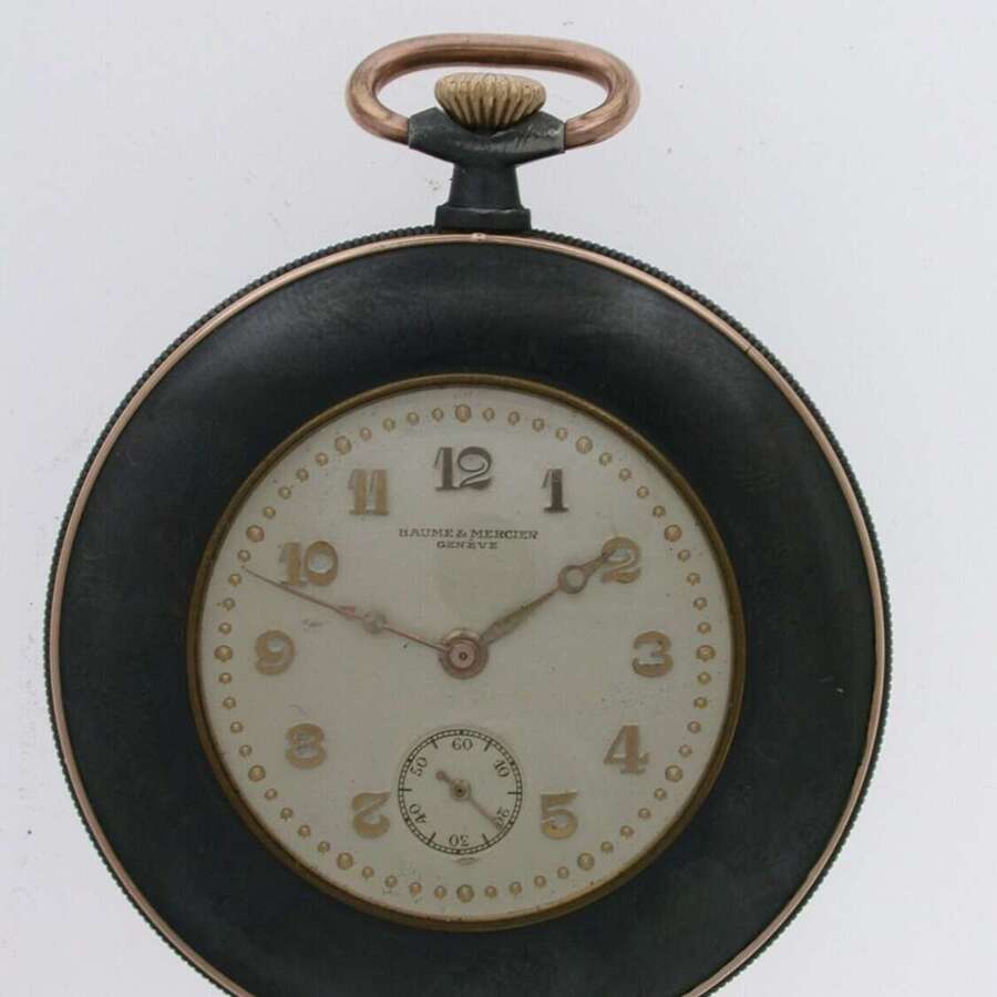 Baume %26 Mercier Open Face Gunmetal Pocket Watch in Original Box Swiss 1920