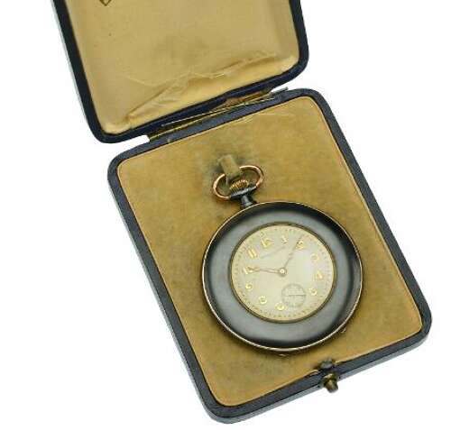 Baume %26 Mercier Open Face Gunmetal Pocket Watch in Original Box Swiss 1920
